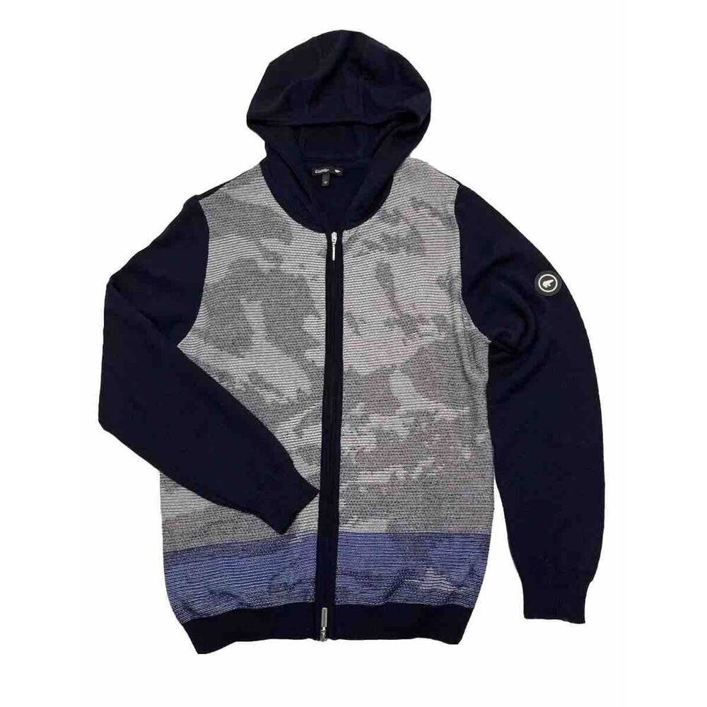 Eisbar Hooded Full Zip Sweater Mens Size M EU 50 Blue & Gray Wool Knit